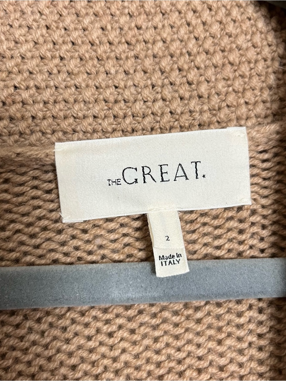 THE GREAT. Beige Knit Cardigan with Cream and Yellow Intarsia - Picture 12 of 13